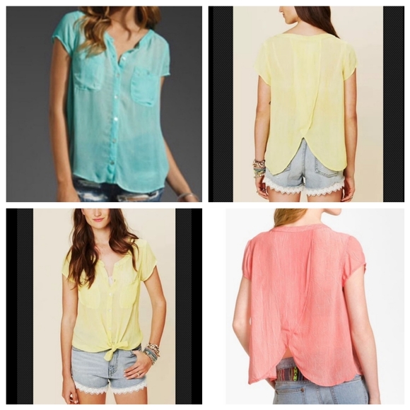 Free People Crinkle Split Back Blouse Tee - Picture 1 of 14